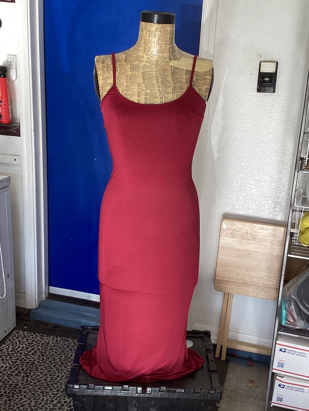 Slim Slip Maxi Dress in Wine Red size M
